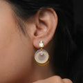 Elegant Mother of Pearl Disc Gold Finish Drop Earrings for Women by Marvel Silver