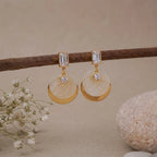Elegant Mother of Pearl Disc Gold Finish Drop Earrings for Women by Marvel Silver