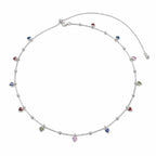 Marvel Silver Multicolor Heart Charm Silver Waist Chain Kamarband Worn by Woman with Cream Embroidered Saree, Featuring Colourful Heart-Shaped Charms and Delicate Silver Bead Detailing