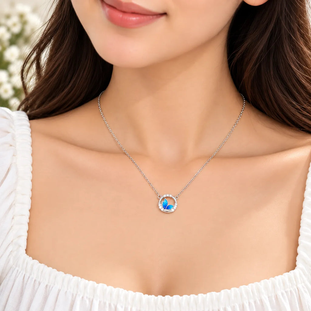Marvel Silver Ocean Petal Crystal Silver Chain Pendant with Blue Petal Design and Sparkling Crystal Accents for Girls and Women