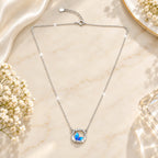 Marvel Silver Ocean Petal Crystal Silver Chain Pendant with Blue Petal Design and Sparkling Crystal Accents for Girls and Women