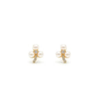 Elegant Pearl Floral Gold Finish CZ Stud Earrings for Women by Marvel Silver