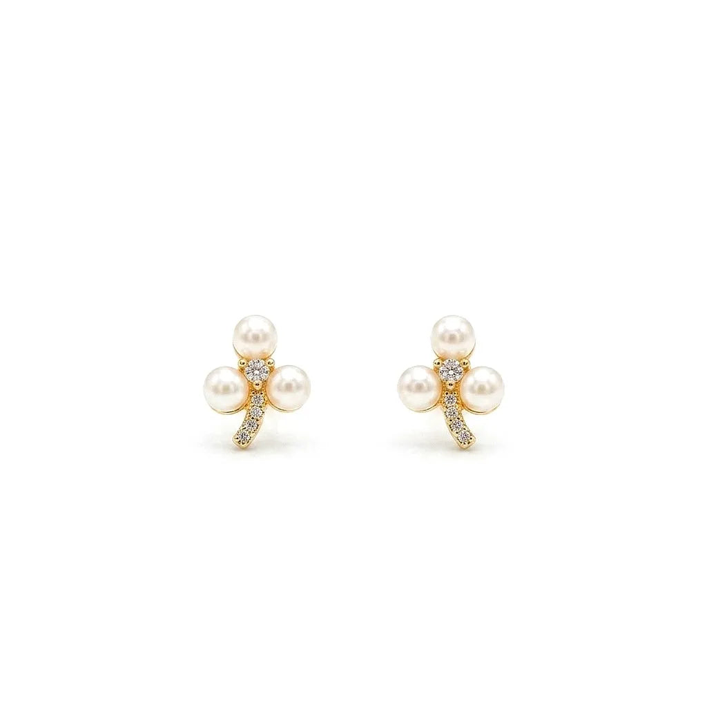 Elegant Pearl Floral Gold Finish CZ Stud Earrings for Women by Marvel Silver