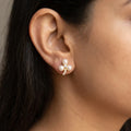 Elegant Pearl Floral Gold Finish CZ Stud Earrings for Women by Marvel Silver