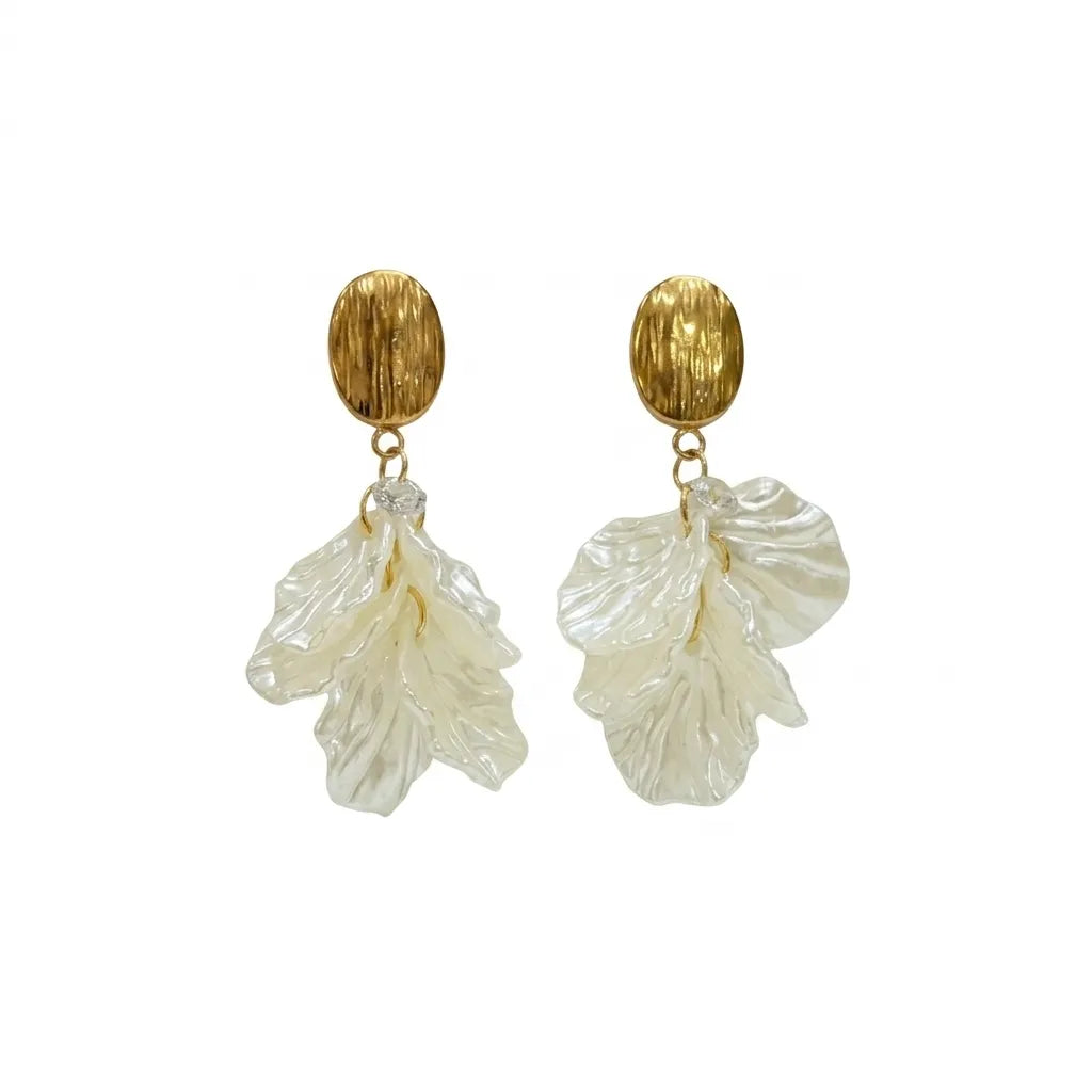 Elegant Mother of Pearl Leaf Gold Finish Drop Earrings for Women by Marvel Silver