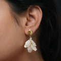 Elegant Mother of Pearl Leaf Gold Finish Drop Earrings for Women by Marvel Silver