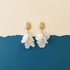 Elegant Mother of Pearl Leaf Gold Finish Drop Earrings for Women by Marvel Silver