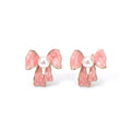 Marvel Silver Pink Enamel Bow Pearl Stud Earrings for Women with Gold-Tone Finish
