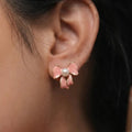 Marvel Silver Pink Enamel Bow Pearl Stud Earrings for Women with Gold-Tone Finish