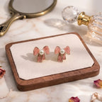 Marvel Silver Pink Enamel Bow Pearl Stud Earrings for Women with Gold-Tone Finish