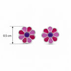 Marvel Silver pink daisy flower stud earrings featuring silver-plated finish, pink enamel petals, and a purple center, perfect for women and girls.