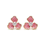 Pink Floral Enamel CZ Gold Finish Stud Earrings for Women by Marvel Silver