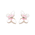 Marvel Silver pink and white floral enamel imitation stud earrings with CZ stones and gold-tone finish for women.