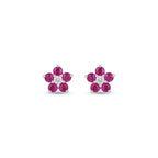 Marvel Silver pink floral crystal stud earrings for women and girls featuring sparkling pink petals, a brilliant white center stone, and a premium silver-plated finish.