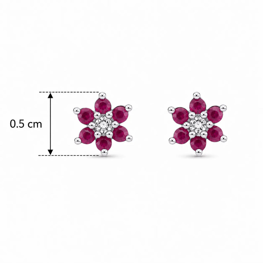 Marvel Silver pink floral crystal stud earrings for women and girls featuring sparkling pink petals, a brilliant white center stone, and a premium silver-plated finish.