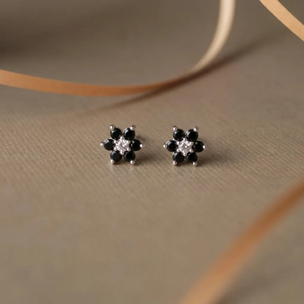 Marvel Silver pink floral crystal stud earrings for women and girls featuring sparkling pink petals, a brilliant white center stone, and a premium silver-plated finish.