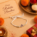 Marvel Silver Premium Silver Rakhi with Pink CZ Stone, White Crystal Beads and White Pearl Beads for Raksha Bandhan