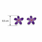 Marvel Silver purple floral enamel stud earrings for women and girls featuring a five-petal flower design with a pink centre and premium silver-plated finish.