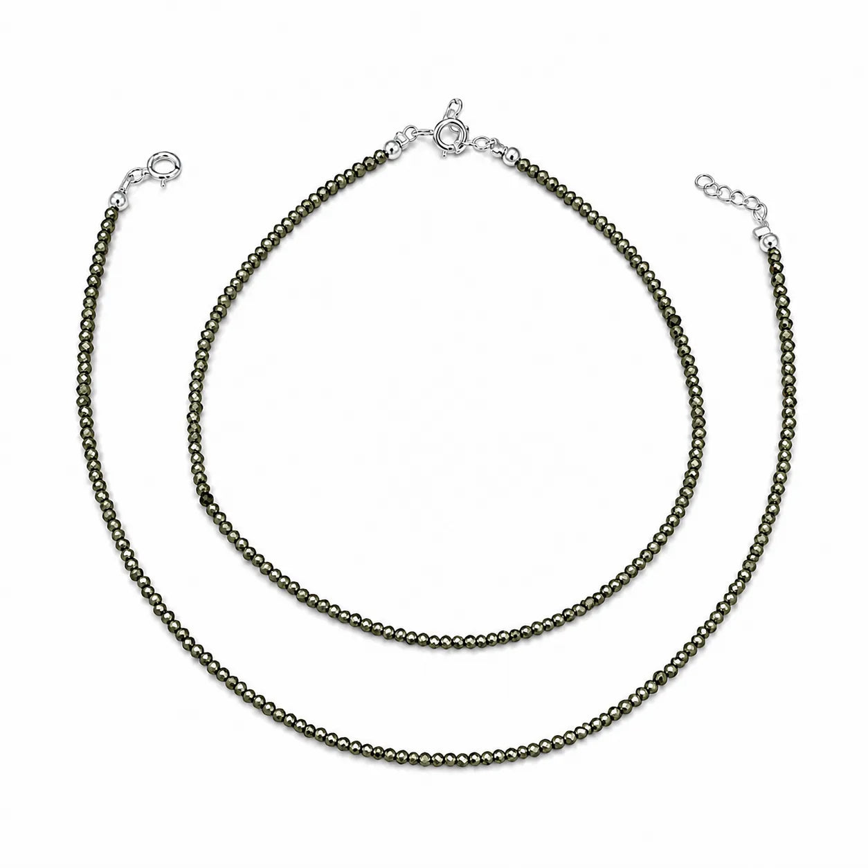 Marvel Silver Pyrite Beaded Silver Anklet for Women with Adjustable Extension Chain