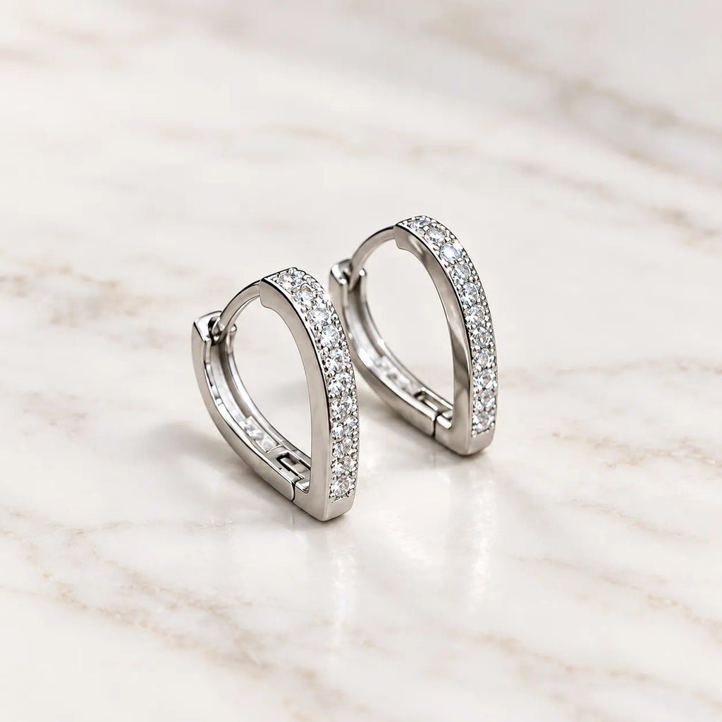 Marvel Silver Radiant Arc Stone Silver Hoop Earrings with Sparkling Stone Design for Women