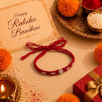 Silver Minimal Floral Red Thread Rakhi for Brother