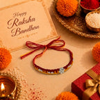 Silver Yellow Red Floral Bead Rakhi for Brother