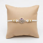 Marvel Silver Ram Name Silver Rakhi with White Pearl Beads, Purple CZ Stone Charm and Designer Thread for Raksha Bandhan