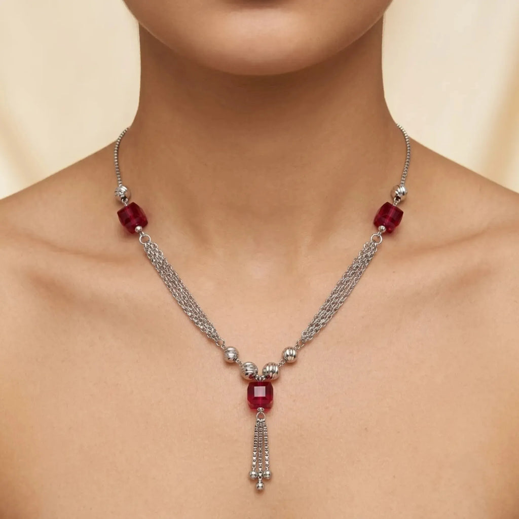 Marvel Silver Red Bead Necklace