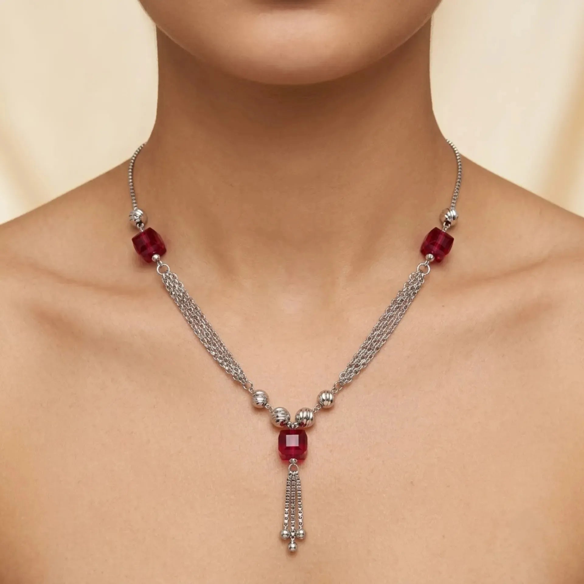 Marvel Silver Red Bead Necklace