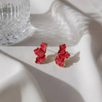 Marvel Silver Red Enamel Abstract Floral Stud Earrings with Gold-Tone Finish for Women