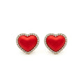 Marvel Silver Red Heart Crystal Stud Earrings with Gold-Tone Crystal Border for Women