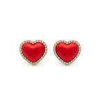 Marvel Silver Red Heart Crystal Stud Earrings with Gold-Tone Crystal Border for Women