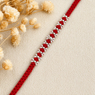 Red Thread Silver Bead Pattern Rakhi