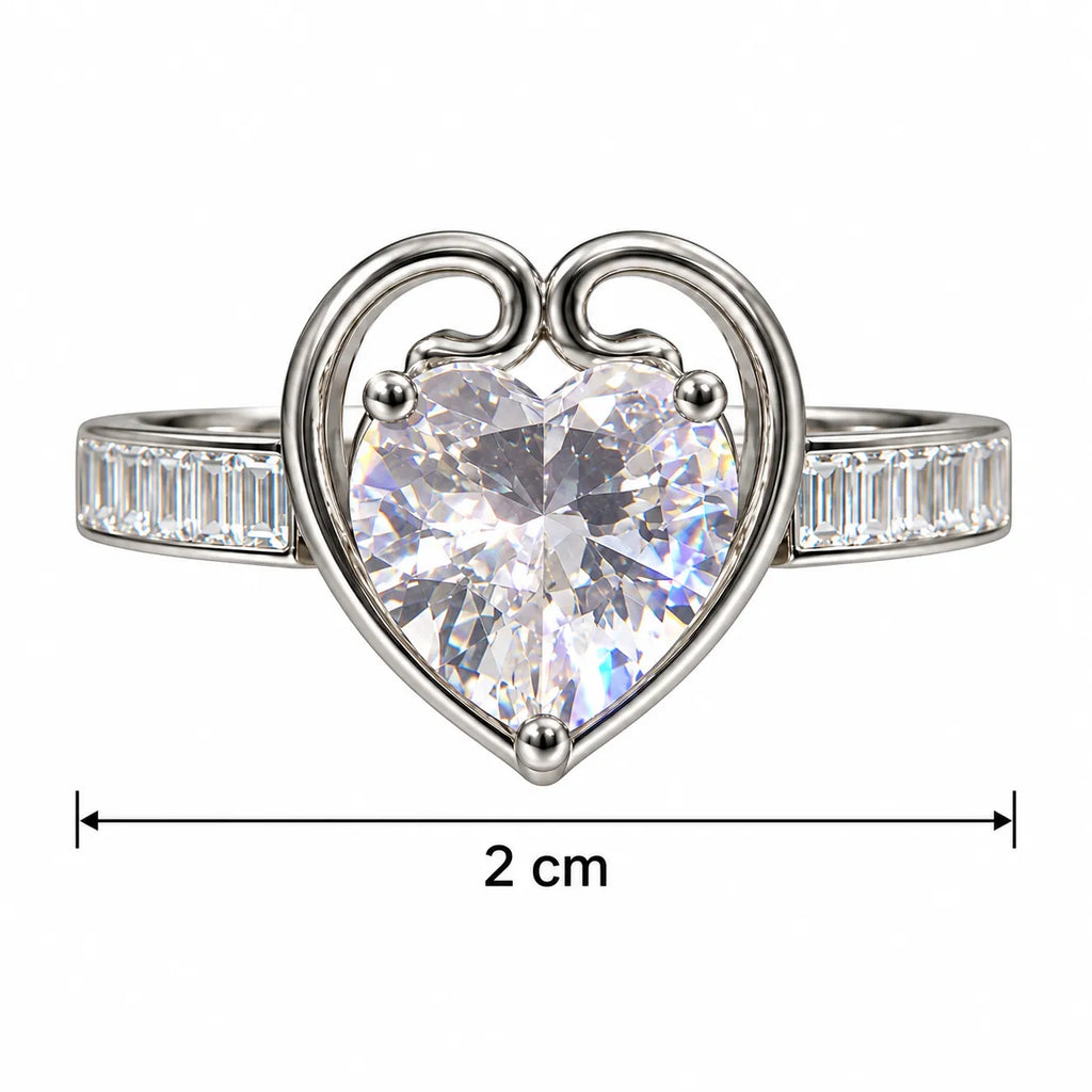 Marvel Silver Regal Heart Frame Crystal Silver Ring for Girls and Women with Sparkling Heart-Shaped Centre Stone, Curved Silver Heart Frame and Stone-Studded Band