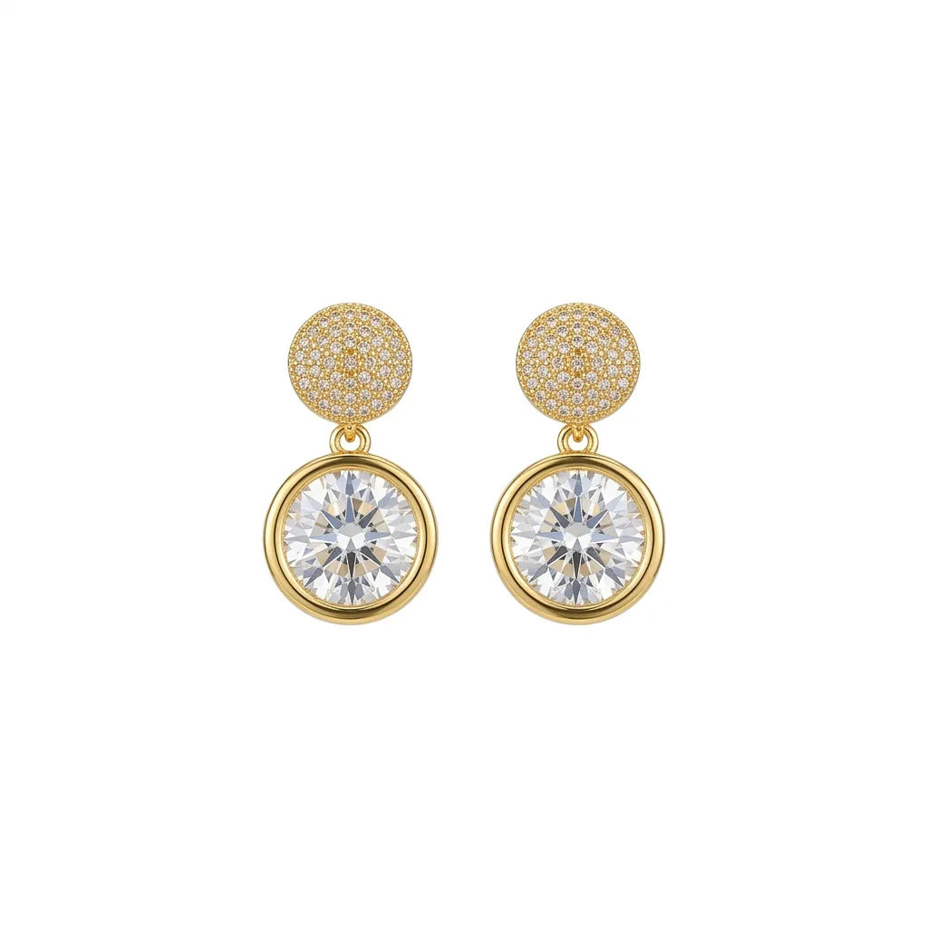 Luxury Gold Finish Round Solitaire CZ Drop Earrings for Women by Marvel Silver