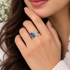 Marvel Silver Royal Blue Enamel Butterfly Sparkle Silver Ring for girls with blue teal wing and sparkling white crystal accents