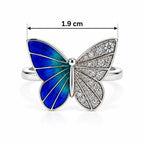 Marvel Silver Royal Blue Enamel Butterfly Sparkle Silver Ring for girls with blue teal wing and sparkling white crystal accents