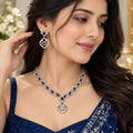 Marvel Silver Royal Blue Stone Leaf Design Silver Necklace Set with Matching Earrings for Women