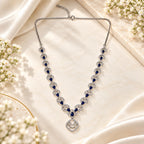 Marvel Silver Royal Blue Stone Leaf Design Silver Necklace Set with Matching Earrings for Women