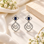 Marvel Silver Royal Blue Stone Leaf Design Silver Necklace Set with Matching Earrings for Women