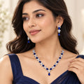 Marvel Silver Royal Blue Teardrop Stone Silver Necklace Set with Matching Earrings for Women
