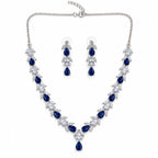 Marvel Silver Royal Blue Teardrop Stone Silver Necklace Set with Matching Earrings for Women