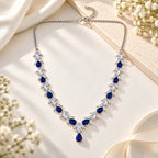 Marvel Silver Royal Blue Teardrop Stone Silver Necklace Set with Matching Earrings for Women