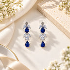 Marvel Silver Royal Blue Teardrop Stone Silver Necklace Set with Matching Earrings for Women