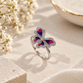 Marvel Silver Royal Fuchsia Butterfly Sparkle Silver Ring for girls with pink purple butterfly wings and sparkling white crystal accents