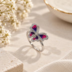 Marvel Silver Royal Fuchsia Butterfly Sparkle Silver Ring for girls with pink purple butterfly wings and sparkling white crystal accents