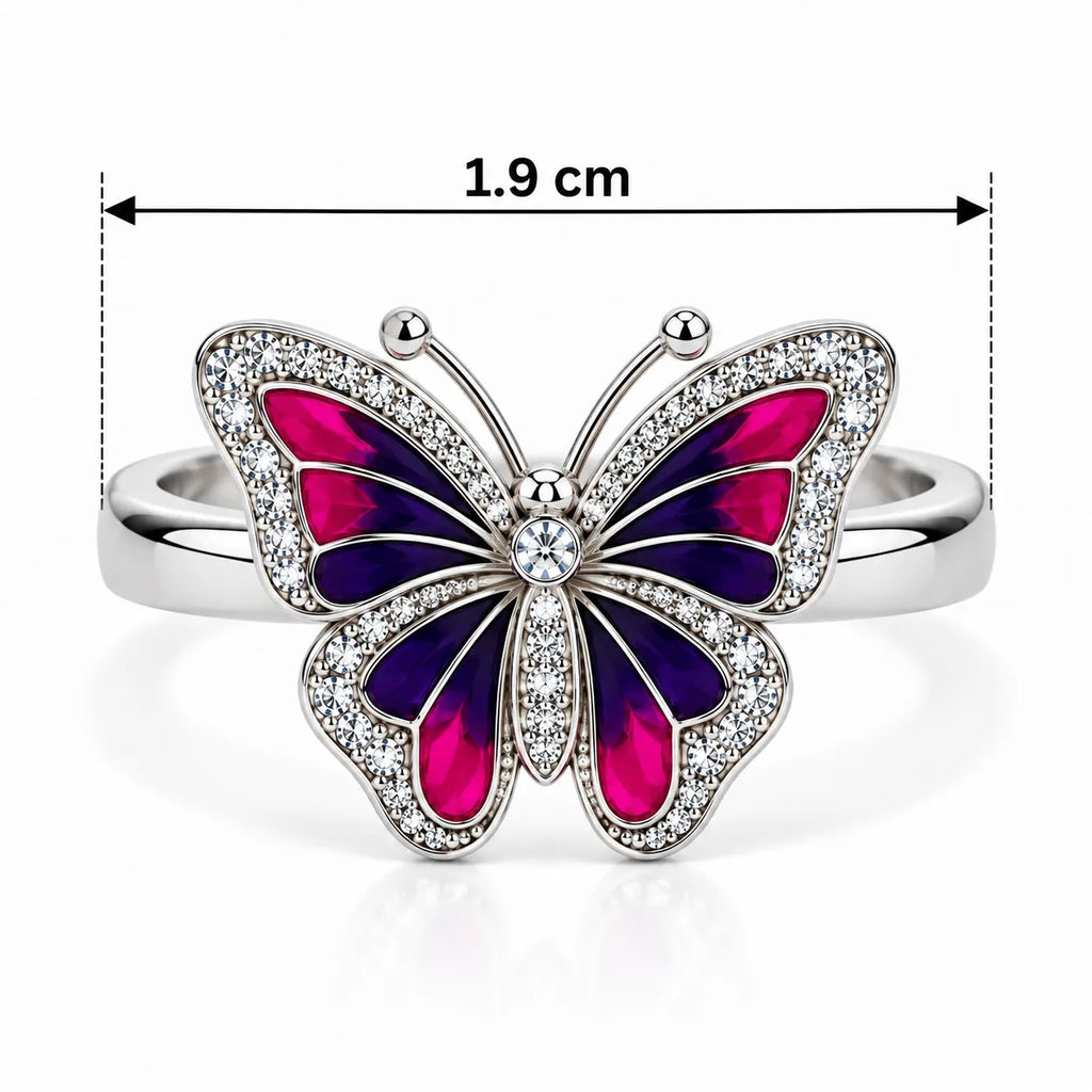 Marvel Silver Royal Fuchsia Butterfly Sparkle Silver Ring for girls with pink purple butterfly wings and sparkling white crystal accents