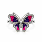 Marvel Silver Royal Fuchsia Butterfly Sparkle Silver Ring for girls with pink purple butterfly wings and sparkling white crystal accents