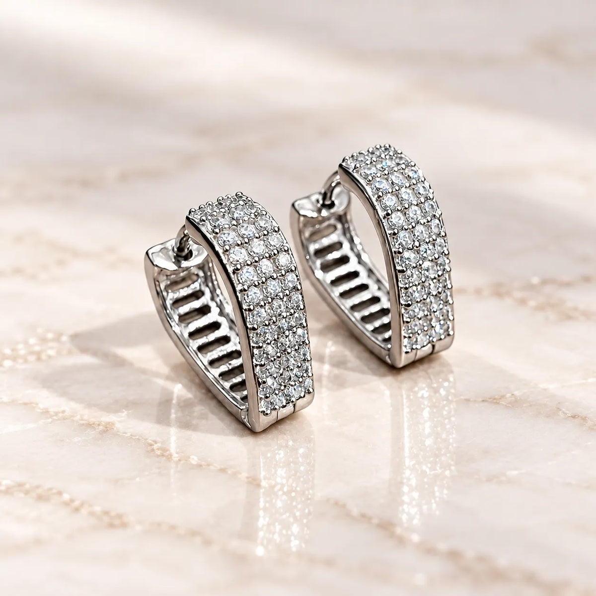 Marvel Silver Royal Gleam Multi-Row Stone Silver Hoop Earrings for Women and Girls