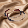 Marvel Silver Royal Red Blue and Crystal Layered Silver Anklet for women with multi-strand beads, silver accents and adjustable chain